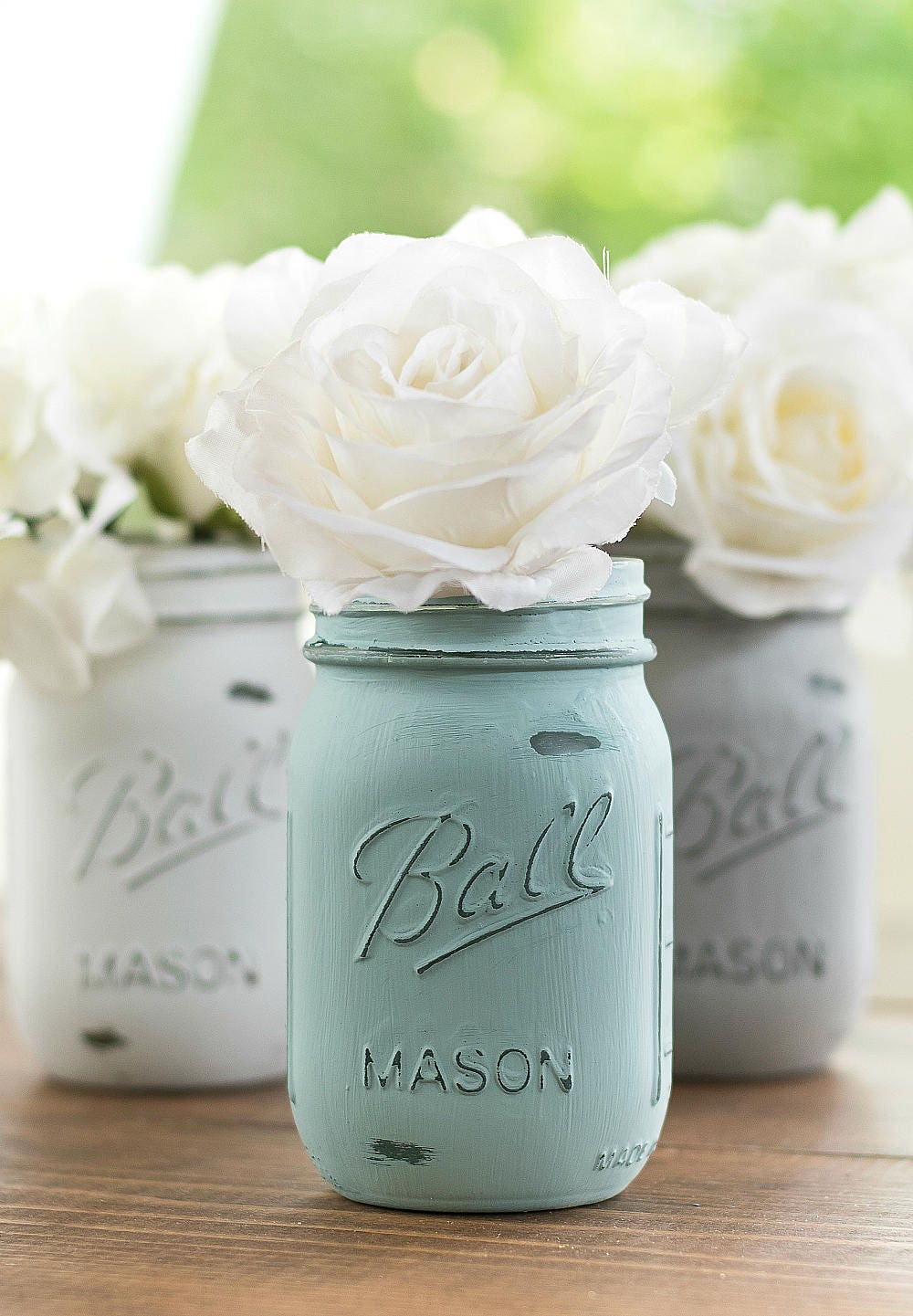 Painted Mason Jars Chalk Paint Mason Jars Baby Blue Gray Etsy