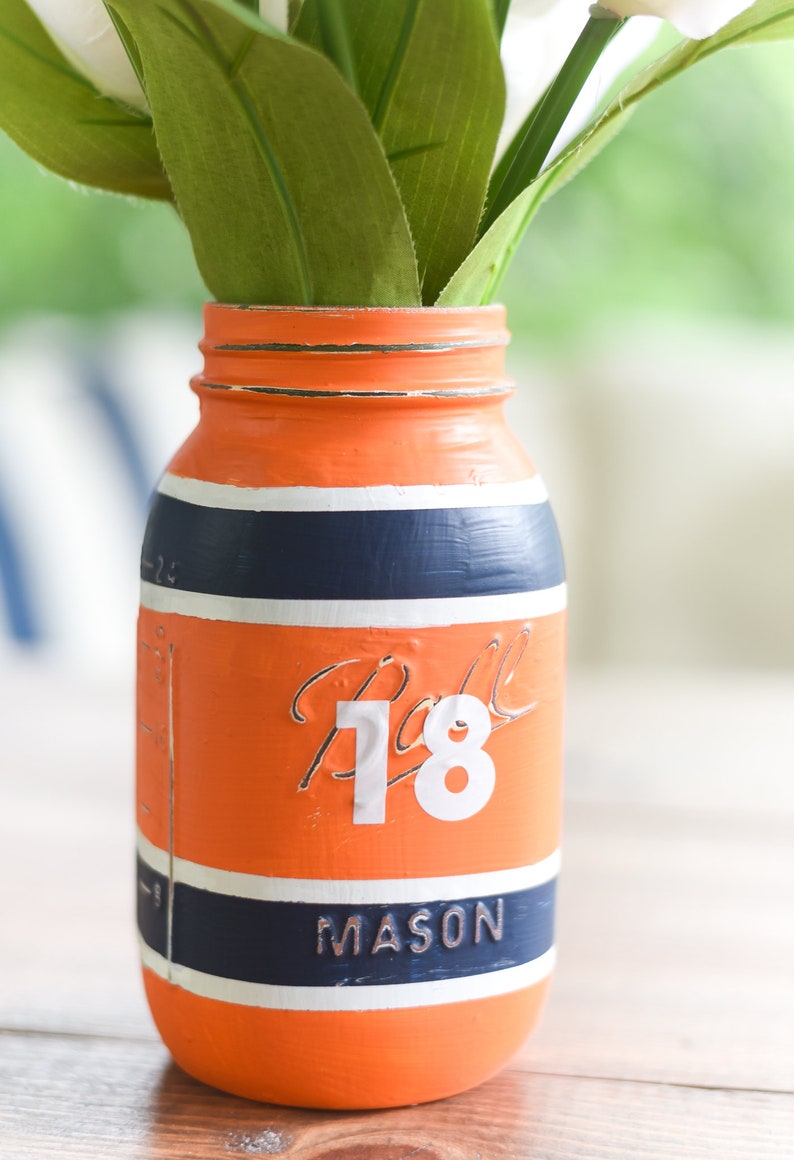 Football Jersey Painted Mason Jar QUART SIZE Painted Football Jersey Mason Jar Custom Football Mason Jar Set image 4