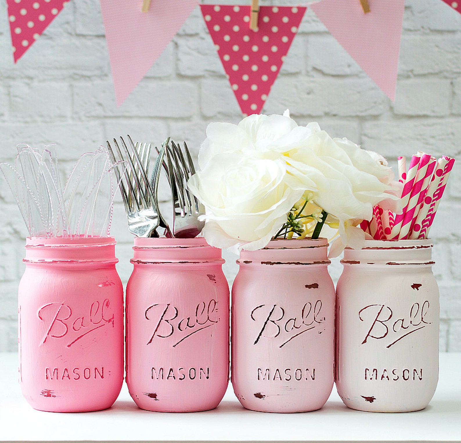 Mason Jar Painted & Distressed Ombre Pink Etsy