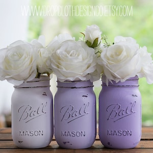 Lavender Painted and Distressed Mason Jars - Wedding Centerpiece, Bridal and Baby Showers, Home Decor, Vases