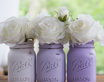 Lavender Painted and Distressed Mason Jars - Wedding Centerpiece, Bridal and Baby Showers, Home Decor, Vases