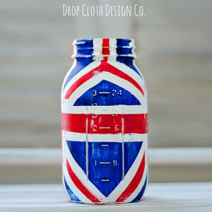 Union Jack Flag Mason Jar Red, White, Blue Painted Mason Jar Single Quart-Size Mason Jar image 5