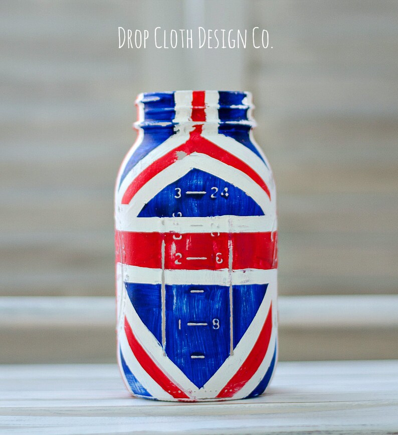 Union Jack Flag Mason Jar Red, White, Blue Painted Mason Jar Single Quart-Size Mason Jar image 5