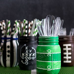 Football Mason Jars Football Party Mason Jar Set Boys Party Football Sports Mason Jars image 3