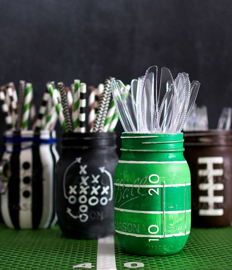 Football Mason Jars Football Party Mason Jar Set Boys Party Football Sports Mason Jars image 3