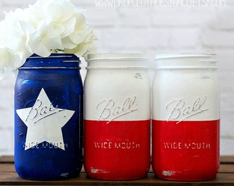Texas Flag Mason Jar Set - Red, White, Blue Texas Flag Quart Size Mason Jars