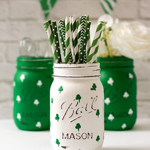 St Patrick's Day Decor St Patrick's Day Party St. Patrick's Day Mason Jars Painted Mason Jars image 2