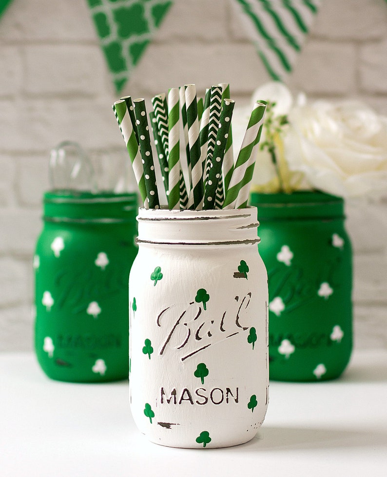 St Patrick's Day Decor St Patrick's Day Party St. Patrick's Day Mason Jars Painted Mason Jars image 2