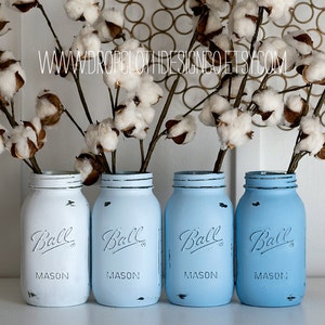 Ombre Blue Mason Jar Set - Quart Size Painted & Distressed Mason Jars