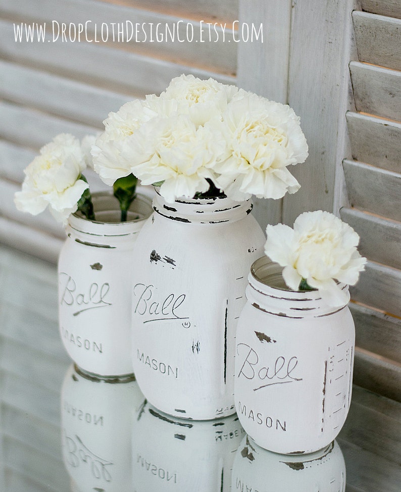 Painted Mason Jar Annie Sloan Chalk Paint in Pure White image 3