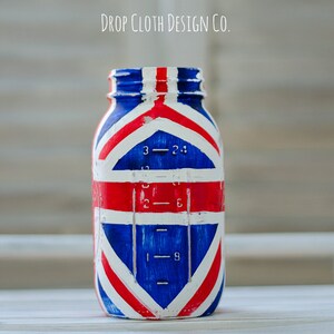 Union Jack Flag Mason Jar Red, White, Blue Painted Mason Jar Single Quart-Size Mason Jar image 3