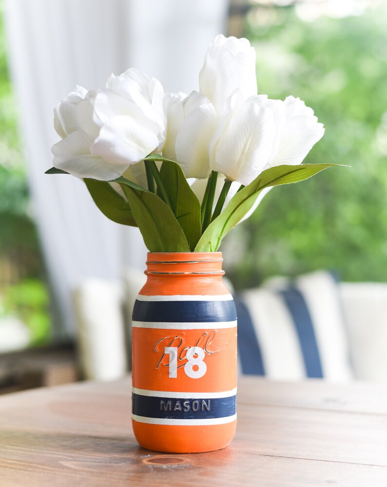 Football Jersey Painted Mason Jar QUART SIZE Painted Football Jersey Mason Jar Custom Football Mason Jar Set image 2