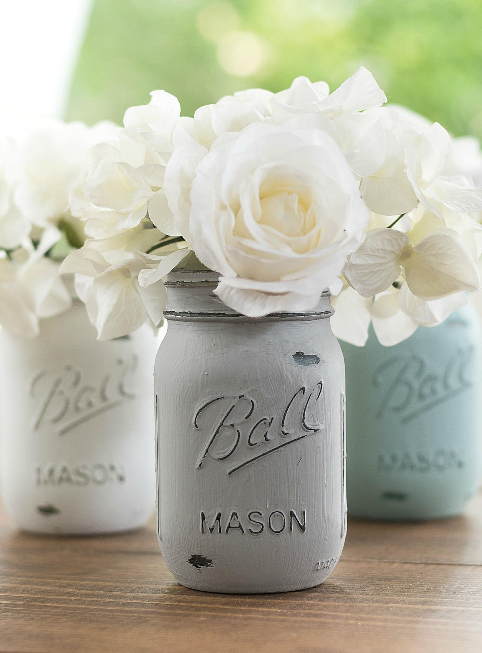 Painted Mason Jars Chalk Paint Mason Jars Baby Blue Gray Etsy