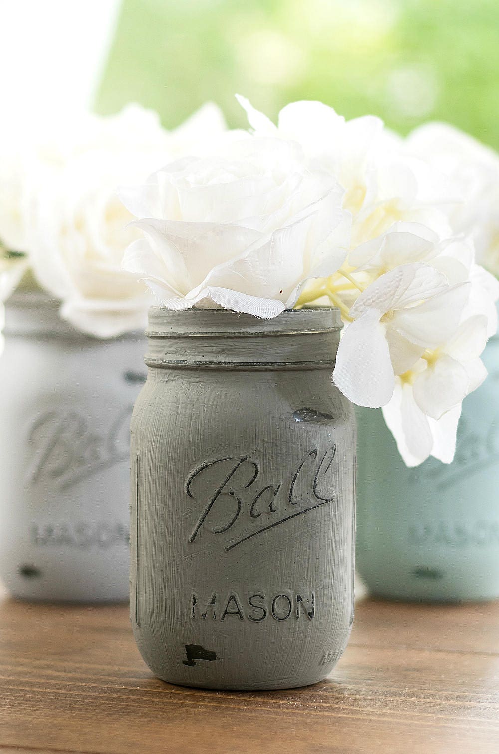 Painted Mason Jars Chalk Paint Mason Jars Baby Blue Gray Etsy