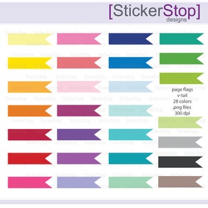 Page Flags with Ribbon Cut End Digital Clipart - Instant download PNG files