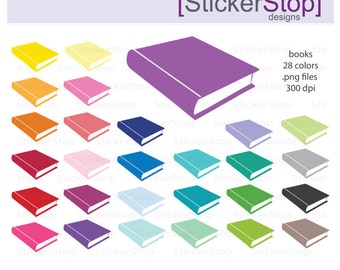 Book Clipart 28 colors, PNG Digital Clipart - Instant download - study, homework, novel, book club, reading log