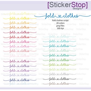 Fold Clothes Script Icon Digital Clipart in Rainbow Colors Instant download PNG files image 1