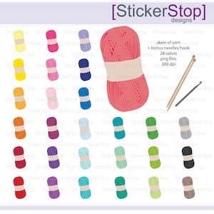 Skein or Ball of Yarn Icon Digital Clipart in Rainbow Colors - Instant download PNG files