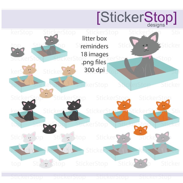 Boîte de rappel, Clipart numérique PNG - Téléchargement instantané - chats, chatons, kitty, animaux, rappel de boîte de chat, autocollant de boîte à litière propre la litière