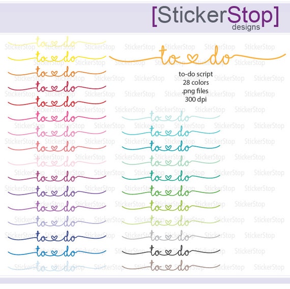 To-Do Script Icon with Heart Digital Clipart in Rainbow Colors ...