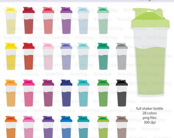 Full Shaker Bottle - Protein Shake with Shake - Smoothie Bottle Icon Digital Clipart in Rainbow Colors - Instant download PNG files