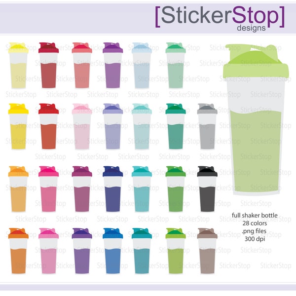 Full Shaker Bottle - Protein Shake with Shake - Smoothie Bottle Icon Digital Clipart in Rainbow Colors - Instant download PNG files