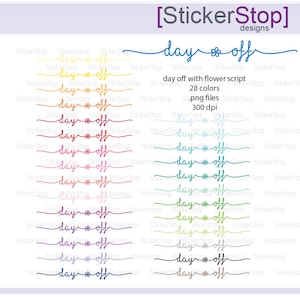 Day Off Script with Flower Icon Digital Clipart in Rainbow Colors - Instant download PNG files