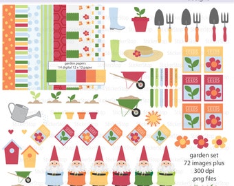 Gardening Garden Digital Clipart y Paper Pack Set - Descarga instantánea de archivos PNG
