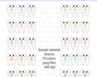 Kawaii Colored Braces Clipart, PNG Digital Clipart - Instant download - Orthodontist, cute, appointment reminder