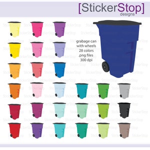 Garbage Can with Wheels Icon Digital Clipart in Rainbow Colors - Instant download PNG files