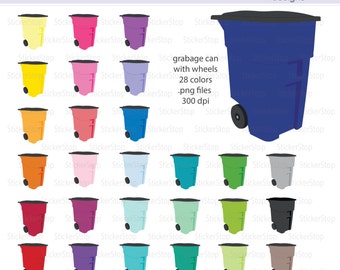 Garbage Can with Wheels Icon Digital Clipart in Rainbow Colors - Instant download PNG files