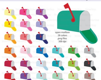 Mailbox Icon Digital Clipart in Rainbow Colors - Instant download PNG files