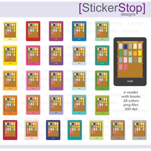 E-Reader of Tablet met boeken digitaal Clipart - Instant download PNG-bestanden - Ereader