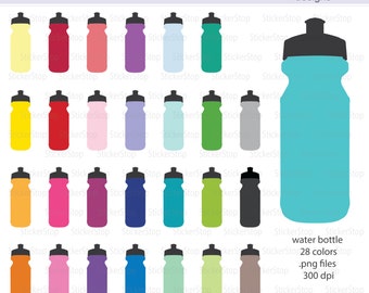 Water Bottles Icon Digital Clipart in Rainbow Colors - Instant download PNG files