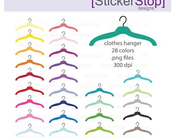 Clothes Hanger Clipart 28 colors, PNG Digital Clipart - Instant download - coat hanger laundry dry cleaning chores reminders rainbow