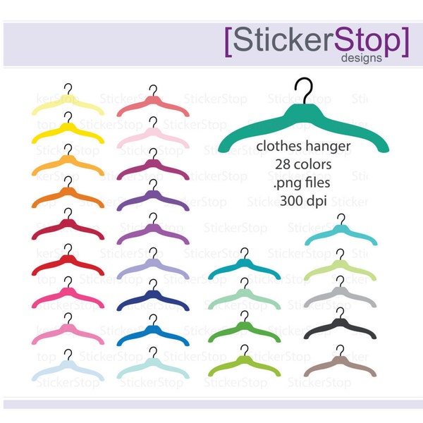 Clothes Hanger Clipart 28 colors, PNG Digital Clipart - Instant download - coat hanger laundry dry cleaning chores reminders rainbow