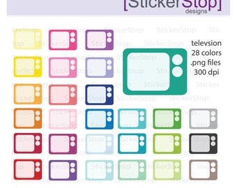 TV Set Clipart 28 colors, PNG Digital Clipart - Instant download - television clip art tv shows movies microwave kitchen