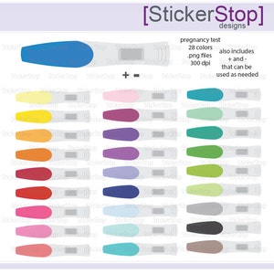 May include: A set of 28 digital pregnancy test stickers in various colors. The stickers are 300 dpi and come in .png format. The set includes plus and minus signs that can be used as needed.