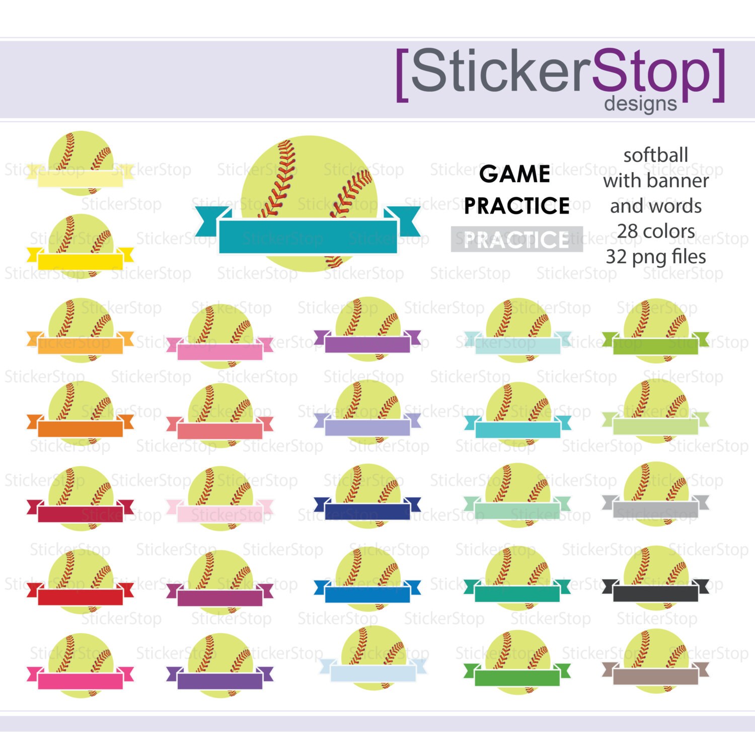 Softball Game Practice Reminder Clipart 28 Colors, PNG Digital Clipart Instant Download Sports