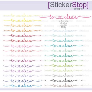 To Clean Script Icon Digital Clipart in Rainbow Colors Instant download PNG files image 1