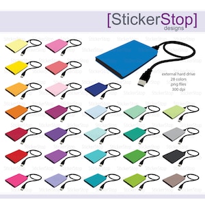 External Hard Drive Icon Digital Clipart in Rainbow Colors - Instant download PNG files