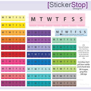 Pill Box or Pill Caddy Monday Start Icon Digital Clipart in Rainbow Colors - Instant download PNG files - Pill Tracker or Medication Tracker