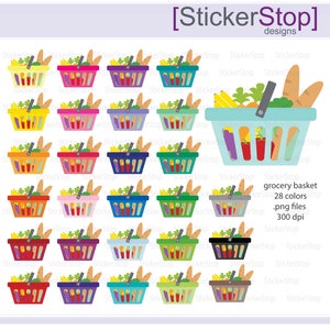 Grocery Basket Clipart, PNG Digital Clipart - Instant download - Grocery bag, shop, basket, groceries, errands, icon