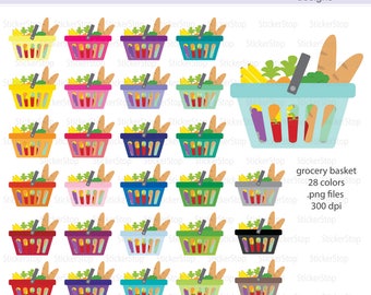 Grocery Basket Clipart, PNG Digital Clipart - Descarga instantánea - Bolsa de comestibles, tienda, cesta, comestibles, mandados, icono