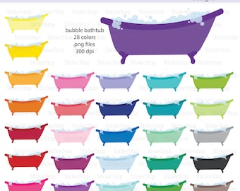 Bubble Bath or Clawfoot Tub Icon Digital Clipart in Rainbow Colors - Instant download PNG files