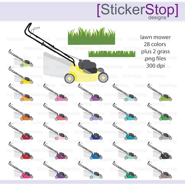 Lawn Mower and Grass Digital Clipart - Instant download PNG files