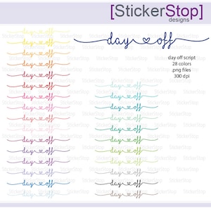 Day Off Script Icon with Heart Digital Clipart in Rainbow Colors Instant download PNG files image 1