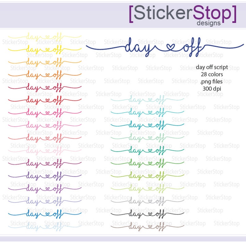 Day Off Script Icon with Heart Digital Clipart in Rainbow Colors Instant download PNG files image 1