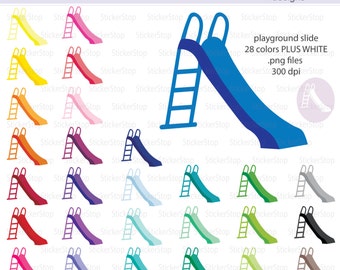 Playground Slide or Park Slide Icon Digital Clipart in Rainbow Colors - Instant download PNG files - PLUS white icon