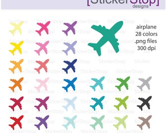Airplane Clipart 28 colors, PNG Digital Clipart - Instant download - plane, aeroplane, jet, travel, vacation